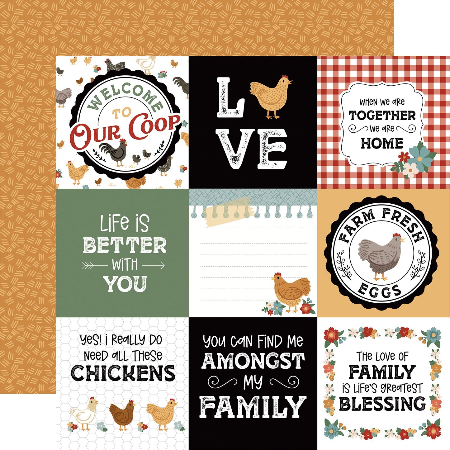 Echo Park Chickens 4x4 Journaling Cards DS Paper (1 Sheet)