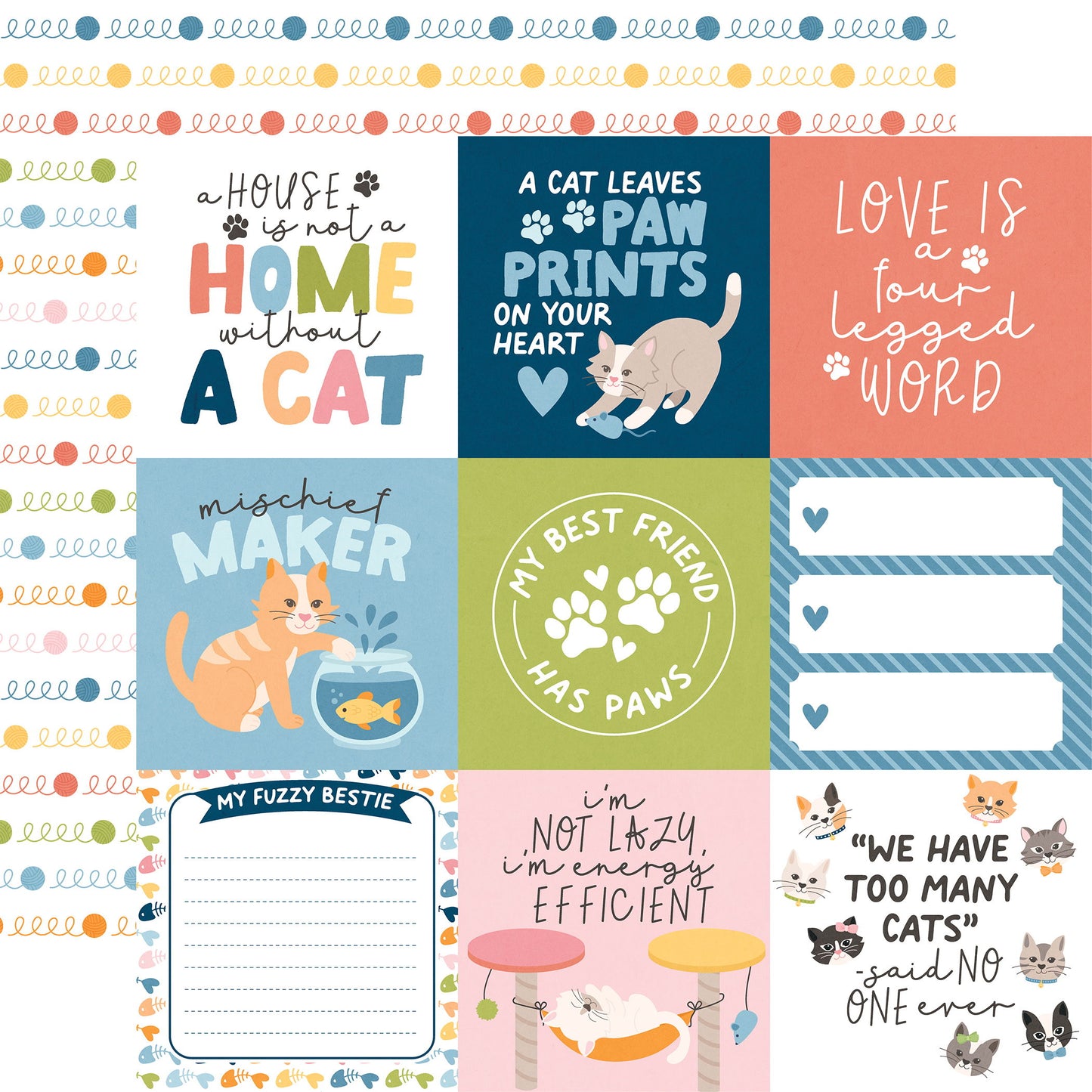 Echo Park Cat Lover: 4x4 Journaling Cards DS Paper (1 Sheet)