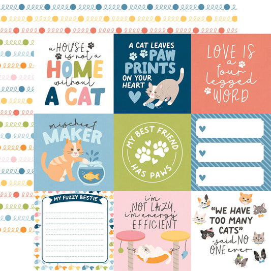 Echo Park Cat Lover: 4x4 Journaling Cards DS Paper (1 Sheet)