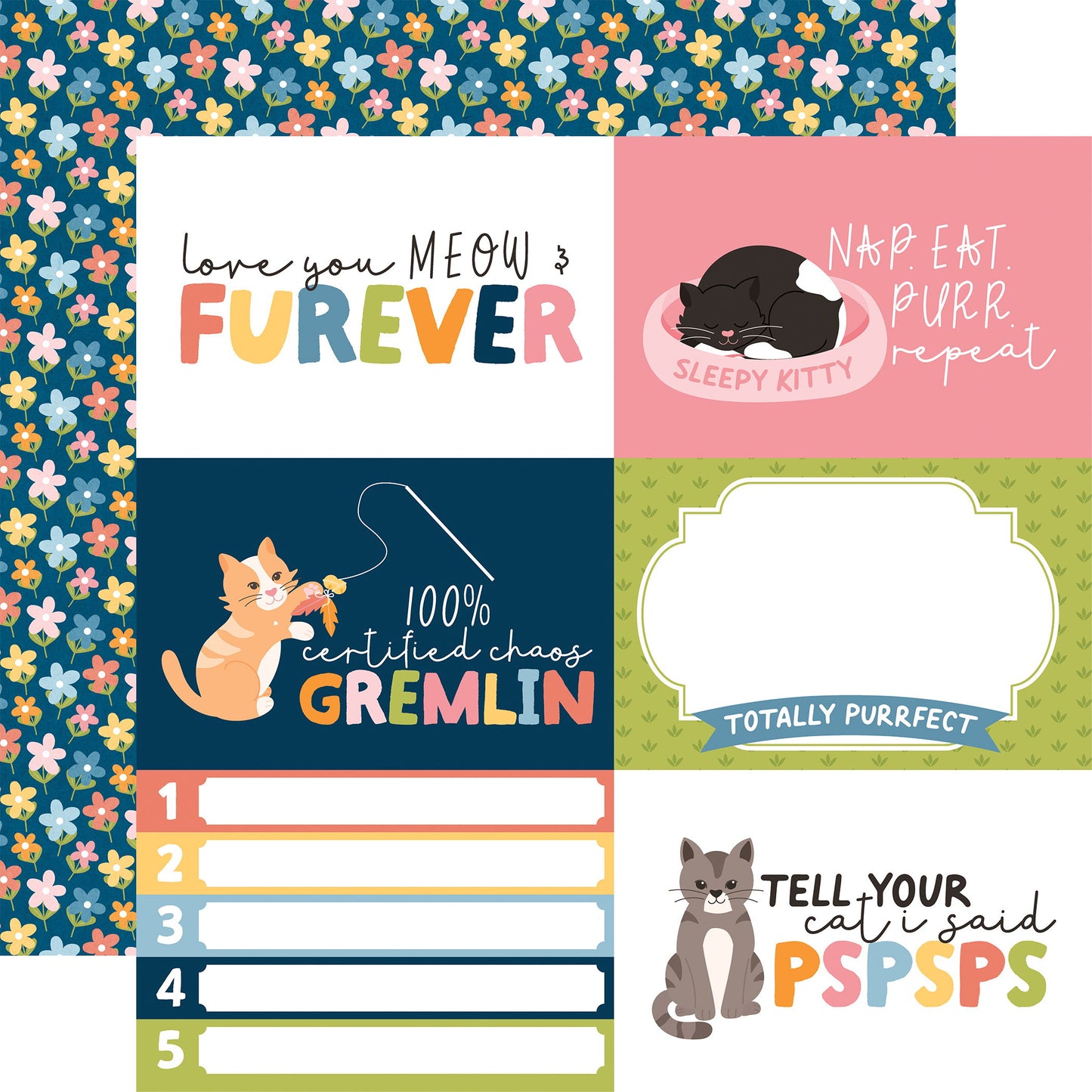 Echo Park Cat Lover: 6x4 Journaling Cards DS Paper (1 Sheet)