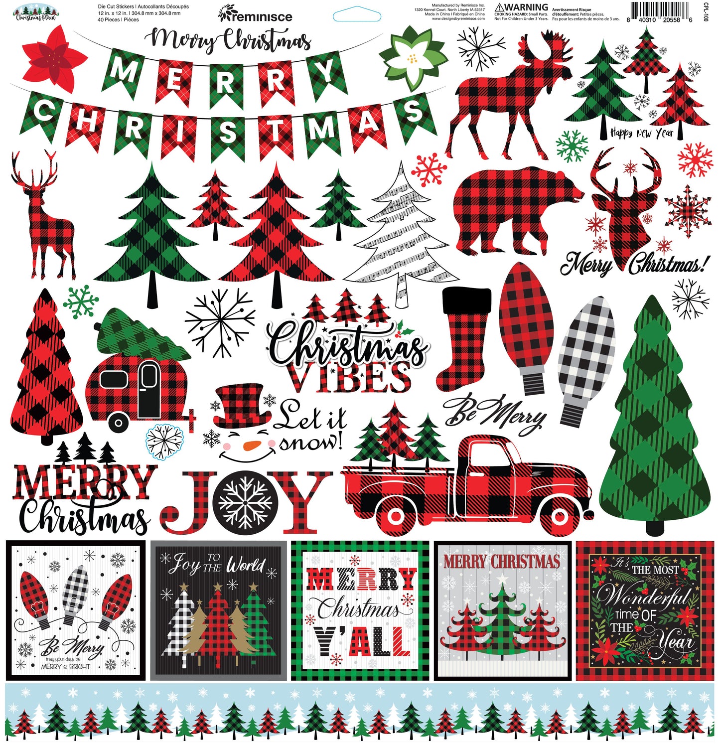 Reminisce Christmas Plaid 12X12 Sticker