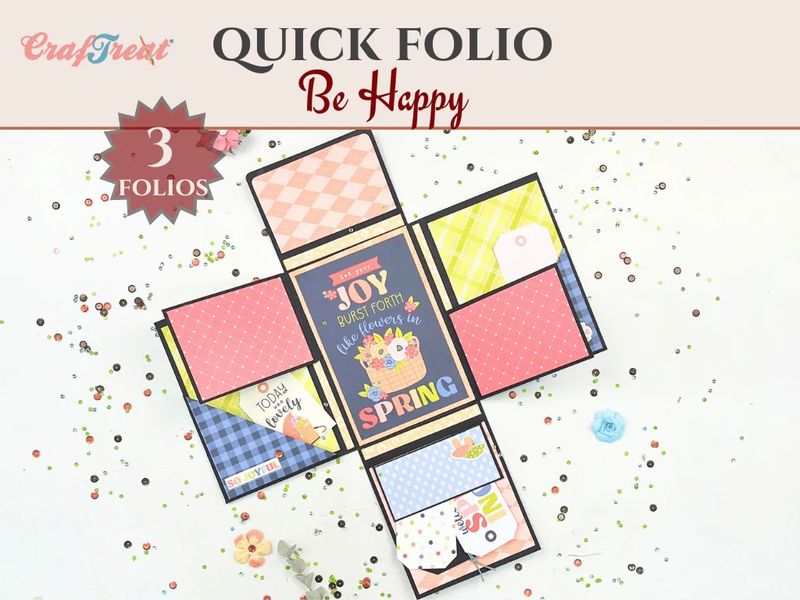 Craftreat Scrapbook Blank Quick Folio - Be Happy - Black, Kraft and White