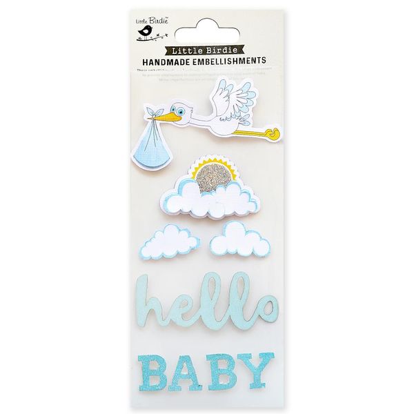 Little Birdie Little Birdie Hello Baby Blue Storks Embellishment