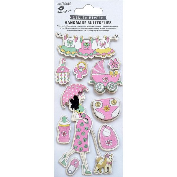 Little Birdie It's a Girl Pink Baby Embellishment