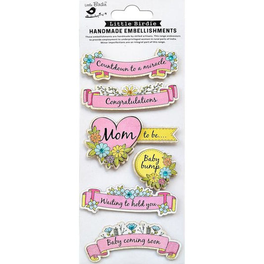 Little Birdie Pink Countdown to a Miracle Baby Embellishment