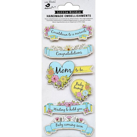 Little Birdie Blue Countdown to a Miracle Baby Embellishment
