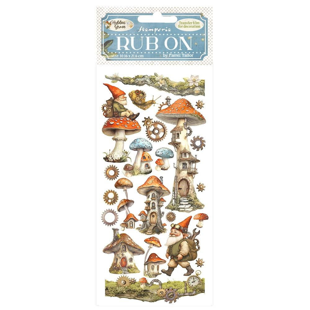 Stamperia Hidden Grove Mushroom Houses 4"x8.5" Rub-On