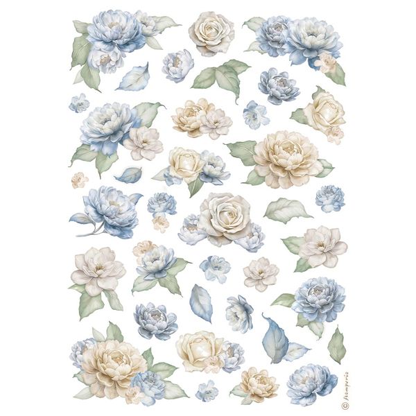 Stamperia Timeless Roses and Blue Flowers Pattern A4 Rice Paper