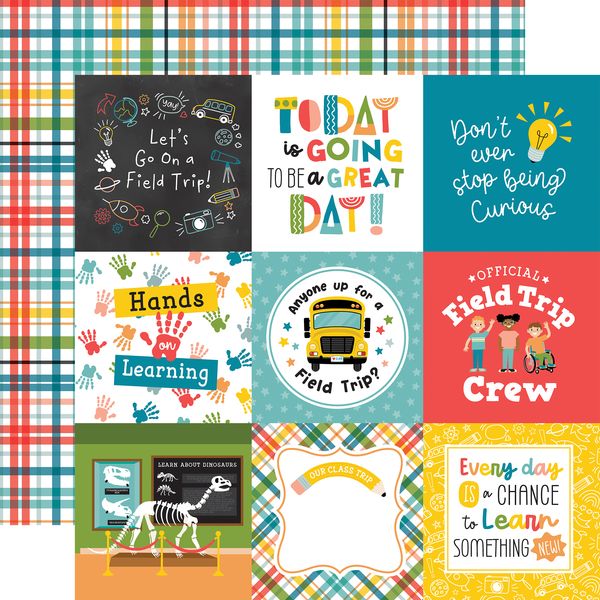 Echo Park Field Trip 4x4 Journaling Cards 12x12 DS Patterned Paper (1 Sheet) (1 Sheet)