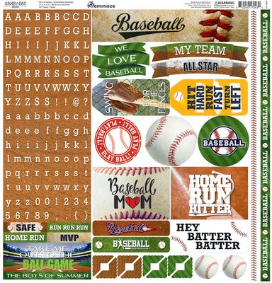 Reminisce Game Day Baseball 12x12 Alpha Stickers