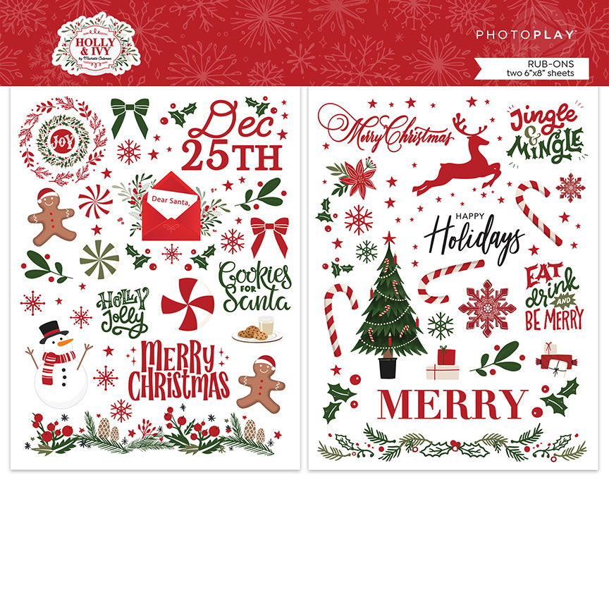 PhotoPlay Holly and Ivy Rub Ons 2 6"x8" Sheets
