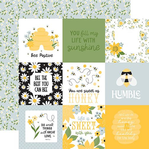 Happy As Can Bee 4x4 Journaling Cards 12x12 DS Patterned Paper (1 Sheet)