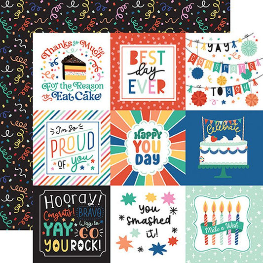 Echo Park - Hip Hip Hooray 4x4 Journaling Cards 12x12 DS Patterned Paper (1 Sheet)