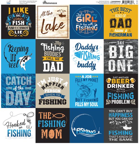 Reminisce Hooked on Fishing 12X12 Sticker