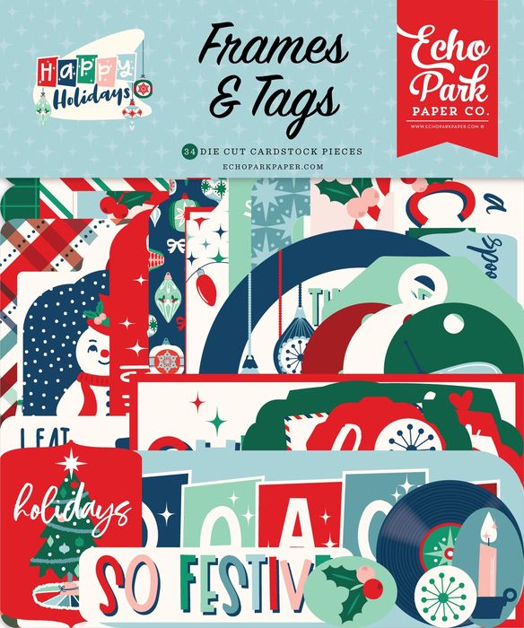 Echo Park Cardstock Ephemera-Frames & Tags, Happy Holidays