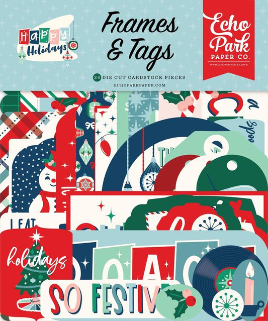 Echo Park Cardstock Ephemera-Frames & Tags, Happy Holidays