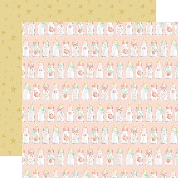 It's A Girl Girl Baby Bottles 12x12 Paper