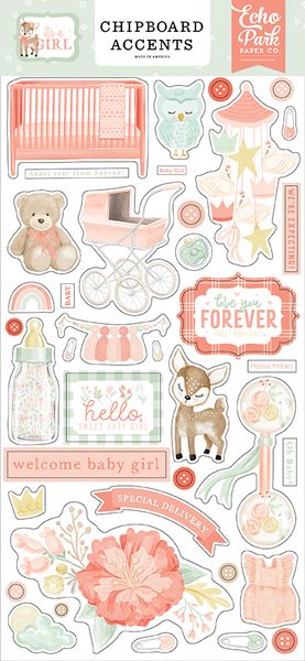 Echo Park Paper Company It's A Girl 6x13 Chipboard Accents