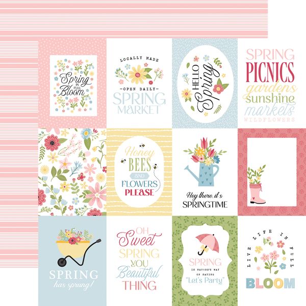 Echo Park In Full Bloom: 3x4 Journaling Cards 12x12 Patterned Paper