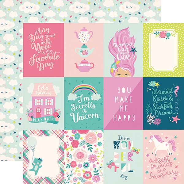 Echo Park Imagine That Girl 3x4 Journaling Cards 12x12 DS Paper (1 Sheet)
