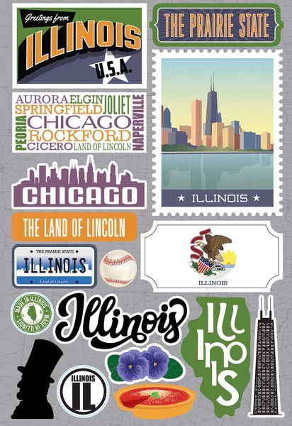 Reminisce Illinois Jetsetters 3D Stickers 3.0