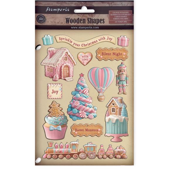 Stamperia Candy Christmas Wooden Shapes A5