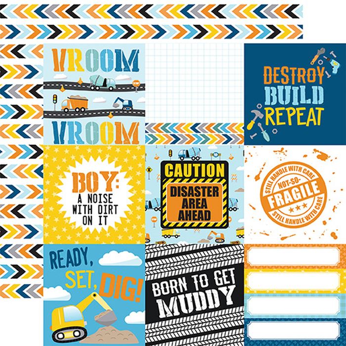 Echo Park - Little Builder 4x4 Journaling Cards 12x12 DS Patterned Paper (1 Sheet)