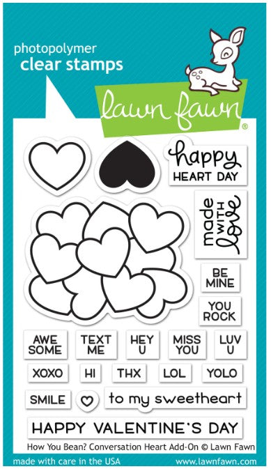 Lawn Fawn How you bean? Conversation heart add-on lawn stamp set