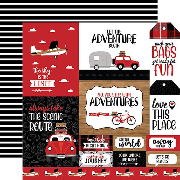 Echo Park Let's Go Anywhere: Multi Journaling Cards DS Paper (1 Sheet)