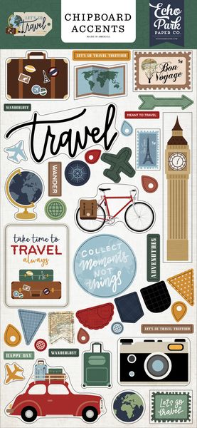 Echo Park Let's Go Travel 6x13Â ChipboardÂ Accents