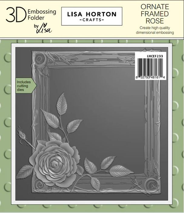 Lisa Horton Crafts Ornate Framed Rose 6x6 3D Embossing Folder & Dies