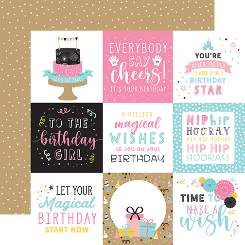 Echo Park Magical Birthday Girl: 4X4 Journaling Cards (1 Sheet)