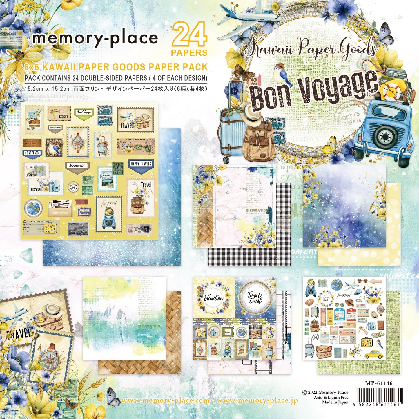 Memory Place Double-Sided Paper Pack 6"X6" 24/Pkg-Bon Voyage