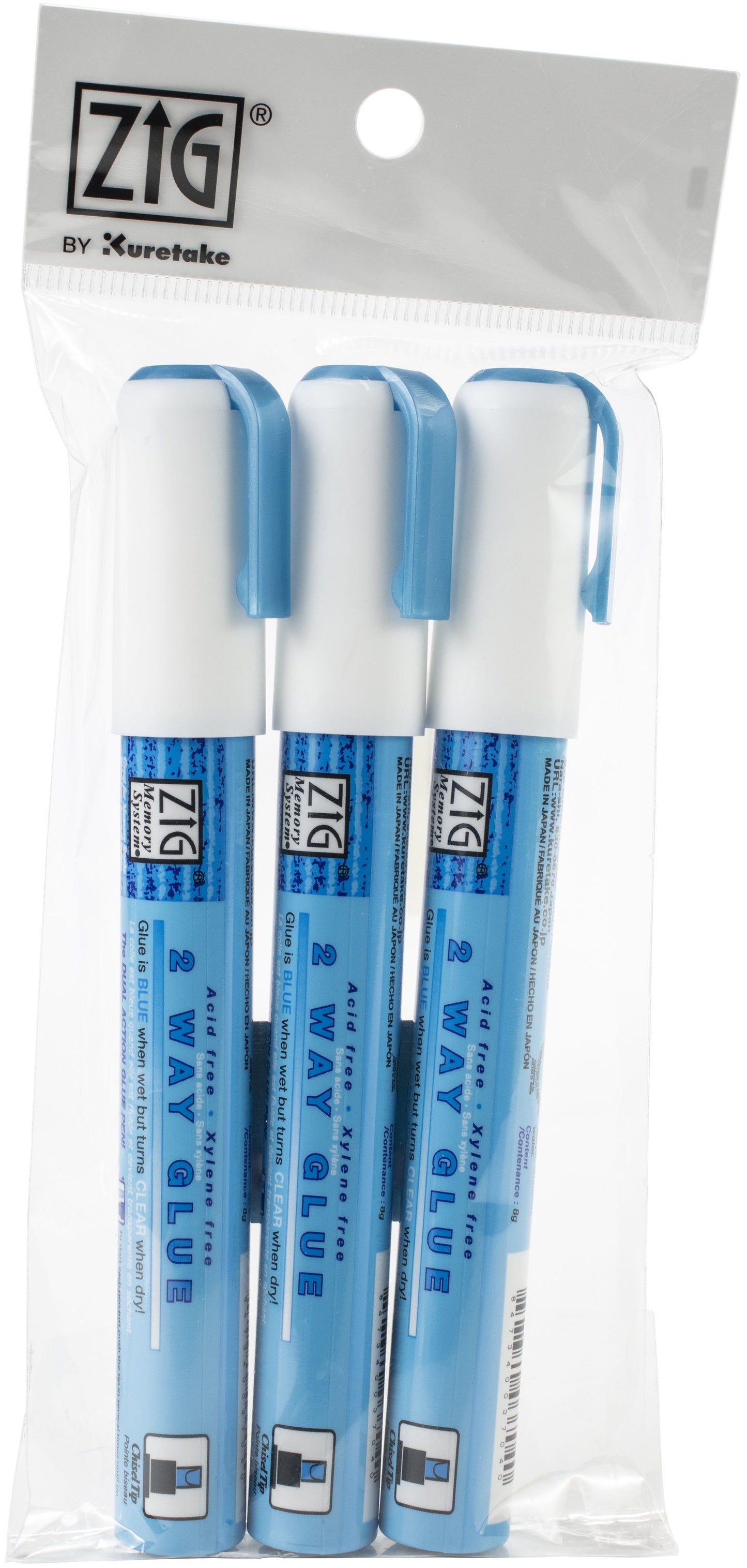 Kuretake Zig Chisel Tip 2-Way Glue Pen, 3/pkg