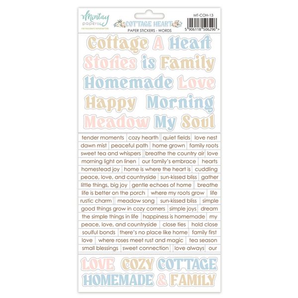 Mintay Cottage Heart Words 6 x 12 Paper Stickers