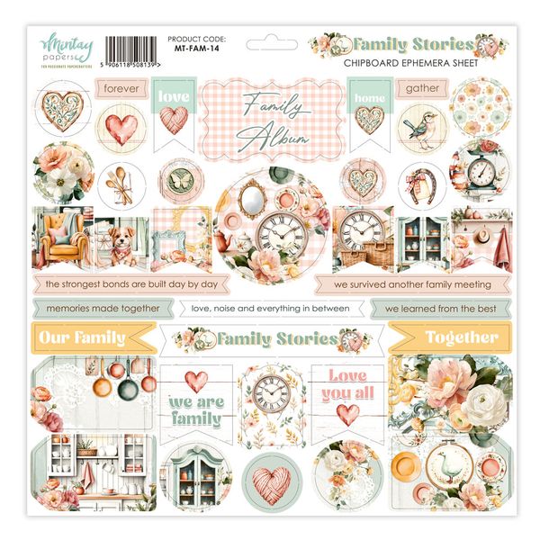 Mintay Family Stories 12 x 12 Chipboard Ephemera Sheet
