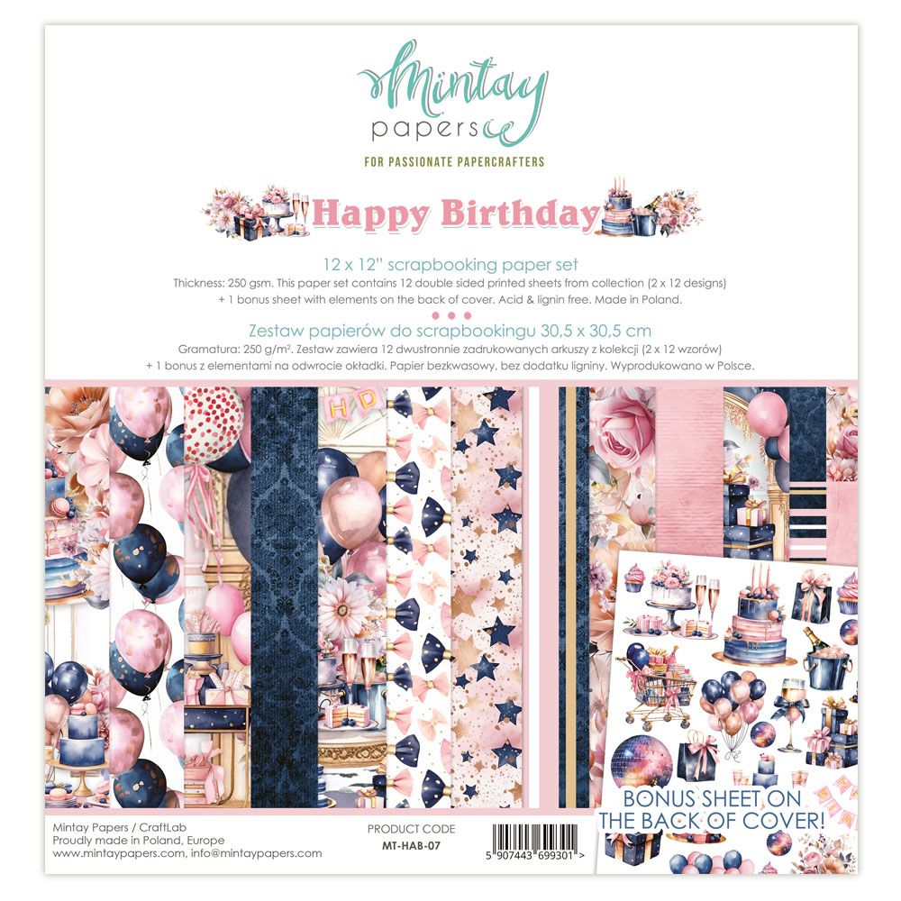 DISC - Mintay Happy Birthday 12x12 Paper Set