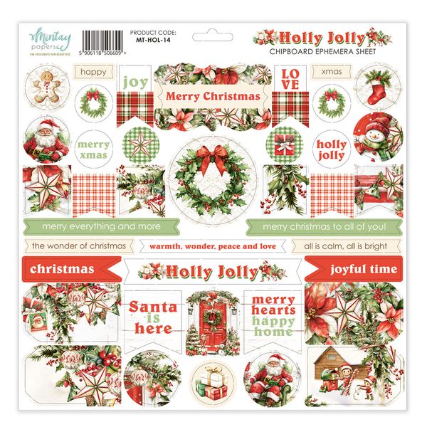 Mintay Holly Jolly 12 x 12 Chipboard Ephemera Sheet