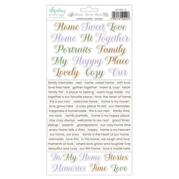 Mintay Home, Sweet, Home 6 x 12 Words Paper Stickers