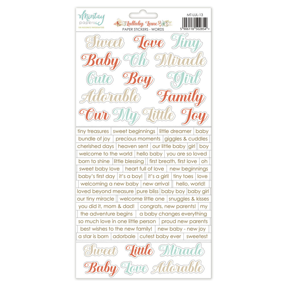 6 x 12 Paper Stickers - Lullaby Lane - Words