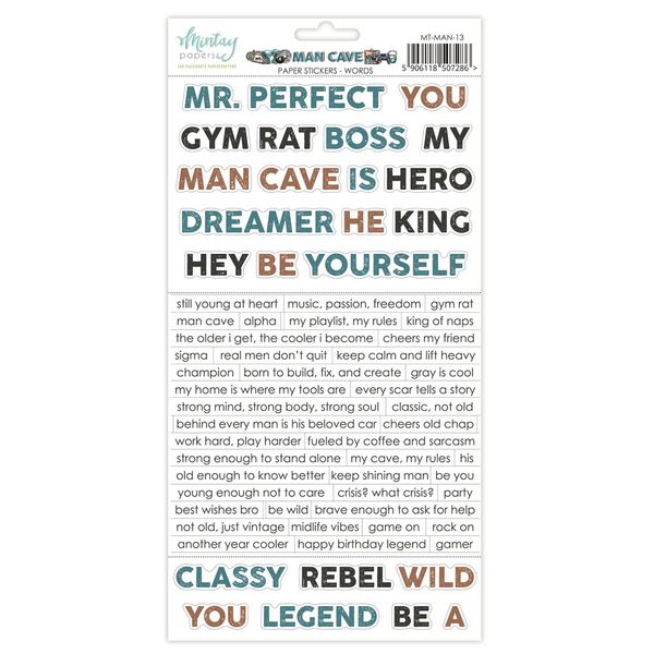 Mintay Man Cave Words 6 x 12 Paper Stickers