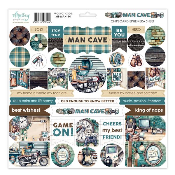 Mintay Man Cave 12 x 12 Chipboard Ephemera Sheet