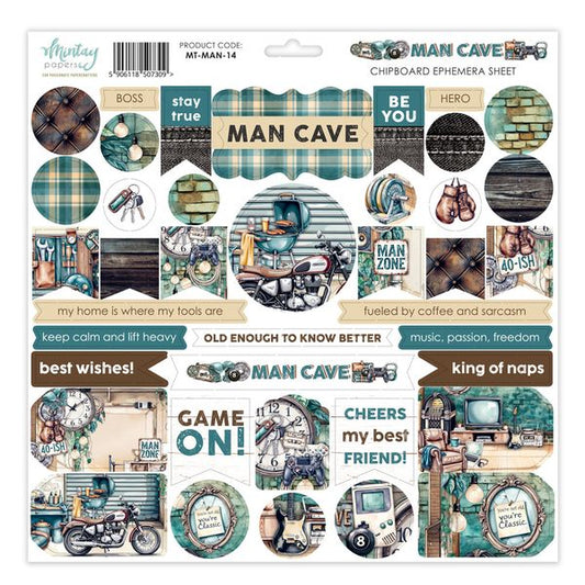 Mintay Man Cave 12 x 12 Chipboard Ephemera Sheet