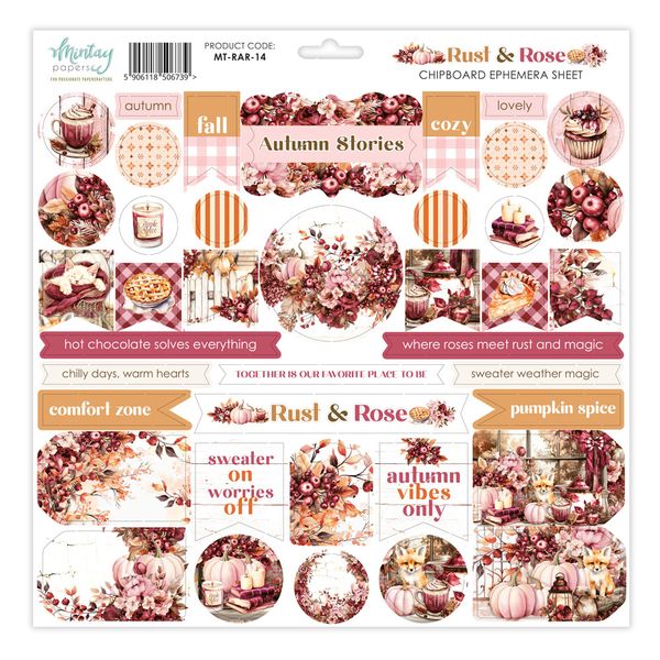 Mintay 12 x 12 Chipboard Ephemera Sheet - Rust & Rose