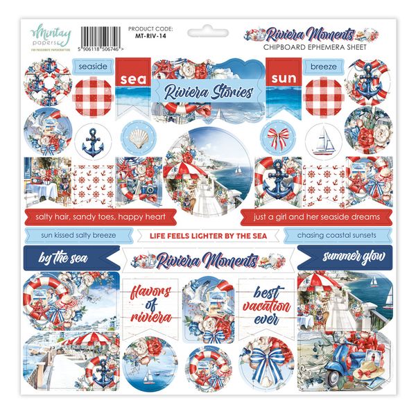 Mintay 12 x 12 Chipboard Ephemera Sheet - Riviera Moments