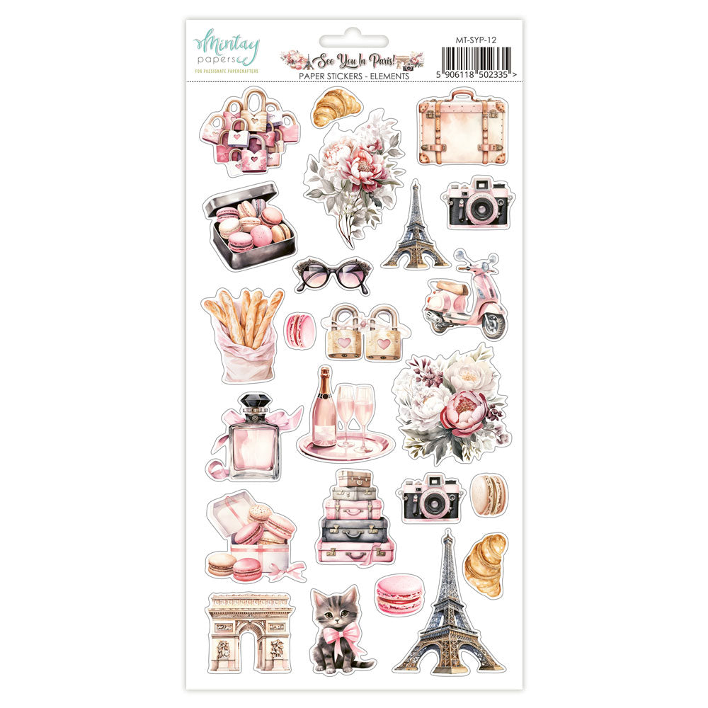 6 x 12 Paper Stickers - See You In Paris - Elements