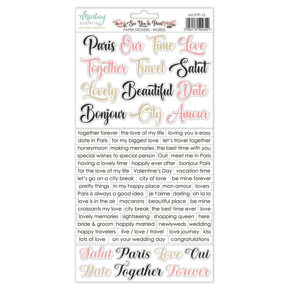 6 x 12 Paper Stickers - See You In Paris - Words