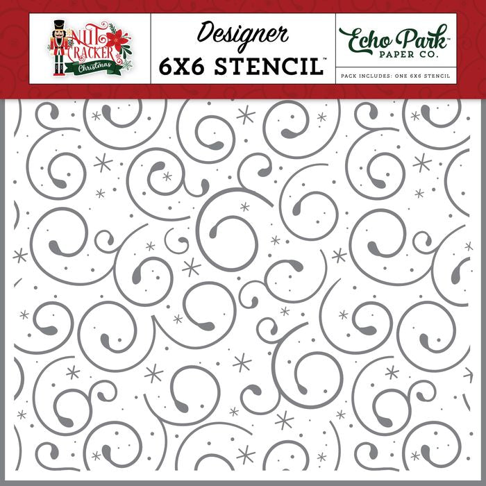Echo Park Nutcracker Christmas Stencil 6"X6"-Holiday Swirl