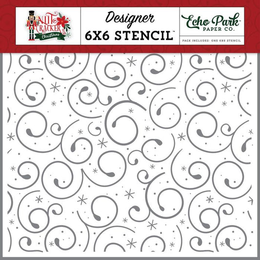 Echo Park Nutcracker Christmas Stencil 6"X6"-Holiday Swirl