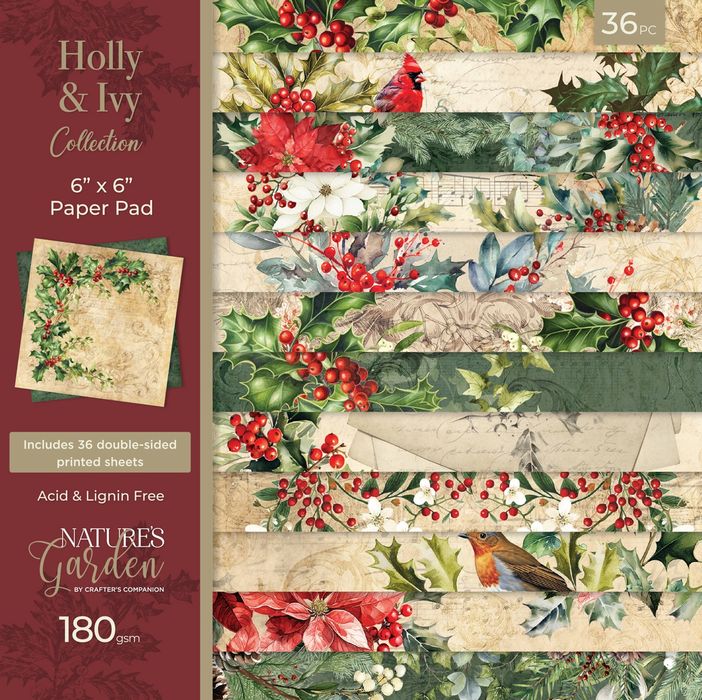 Nature's Garden Paper Pad 6"X6"-Holly & Ivy